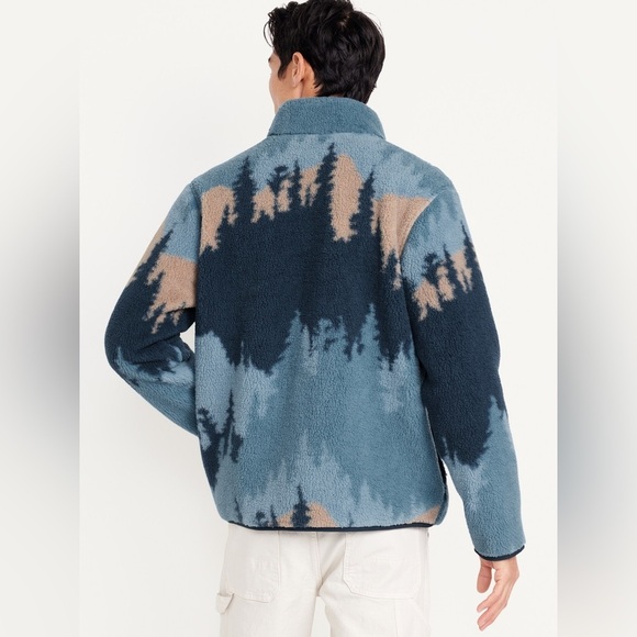 Old Navy Other - Old Navy Blue Navy Tan Mountain-view Blue Trees Sherpa Fleece Zip Jacket Sz XXL